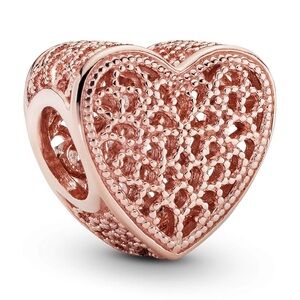 AUTHENTIC PANDORA #781811 ROSE GOLD BEADED FILIGREE HEART CHARM